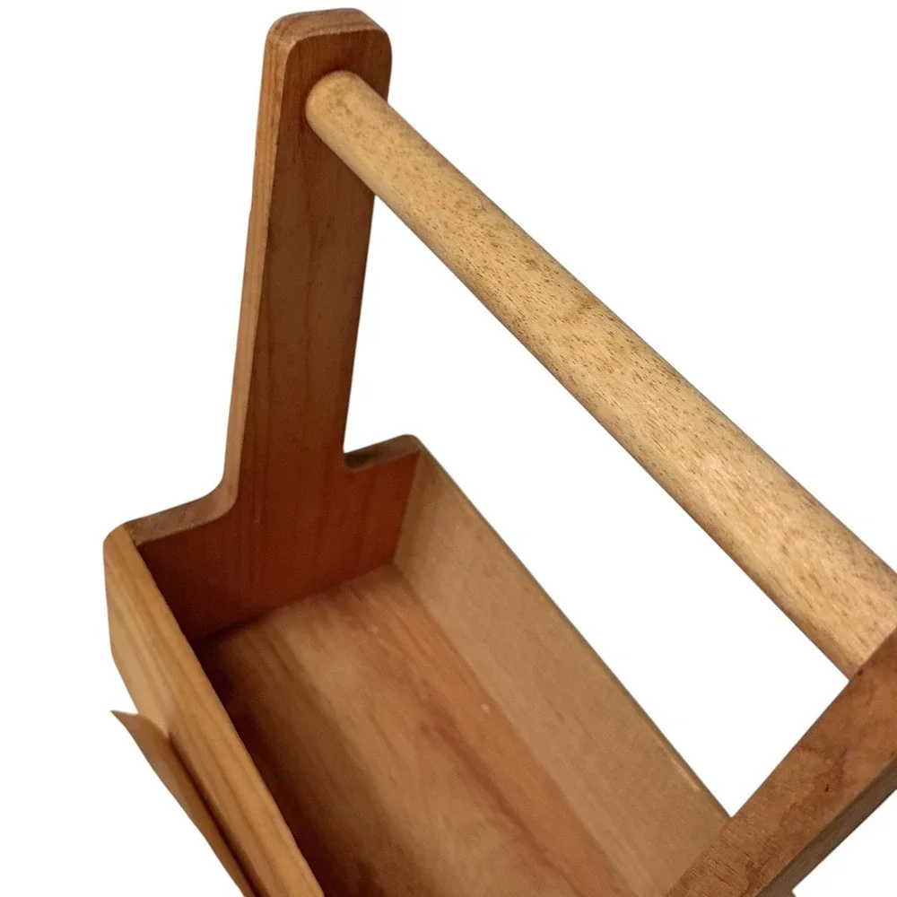 Small Vtg Wood Recipe‎ Card Box Carrying Caddy Handle Rustic Primitive Farmhouse
